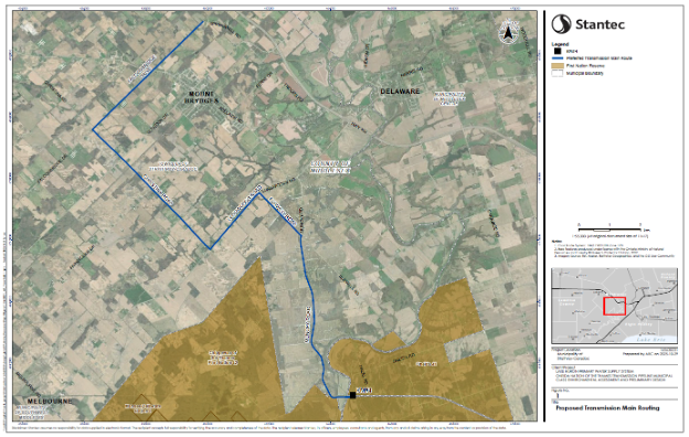 This image shows the routing of the transmission connection to Oneida Nation of Thames within the Municipality of Strathroy-Caradoc
